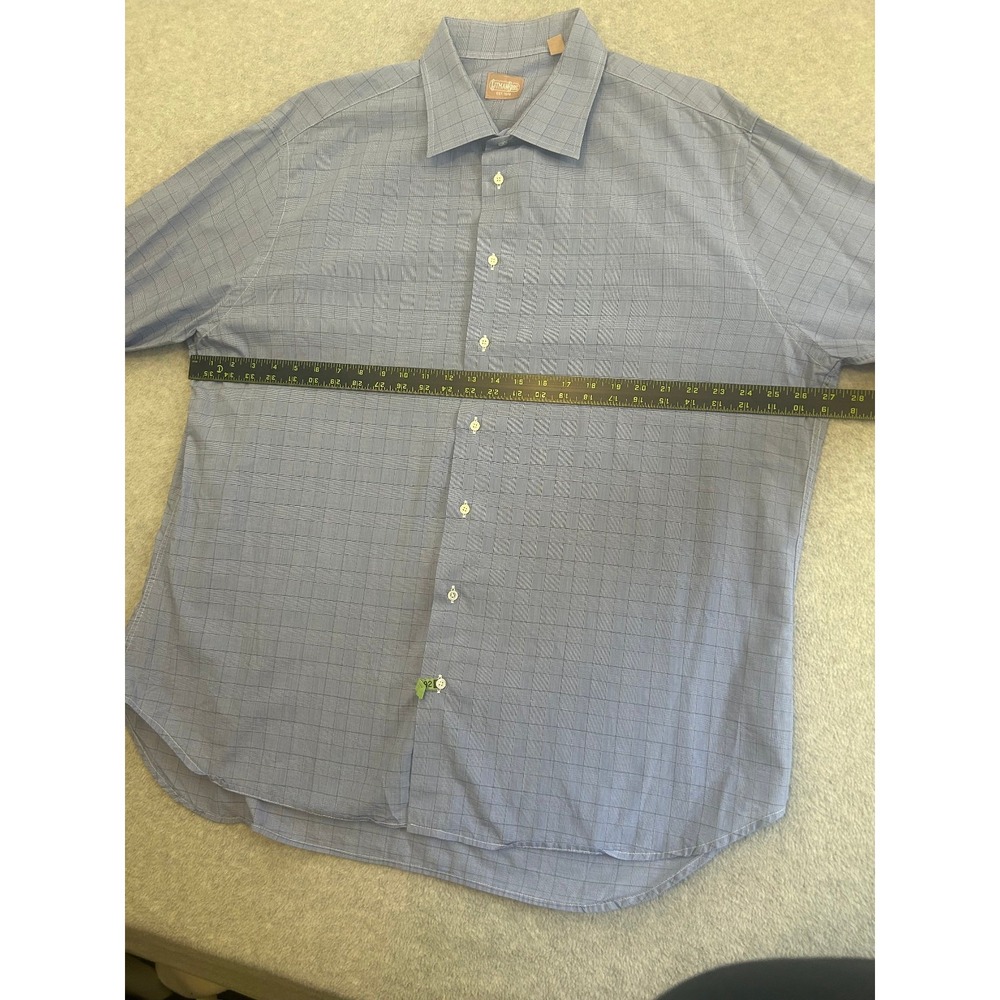 Gitman Bros Dress Shirt Mens 19 34 Blue Windowpane Plaid Check Business Made USA - Picture 6 of 10